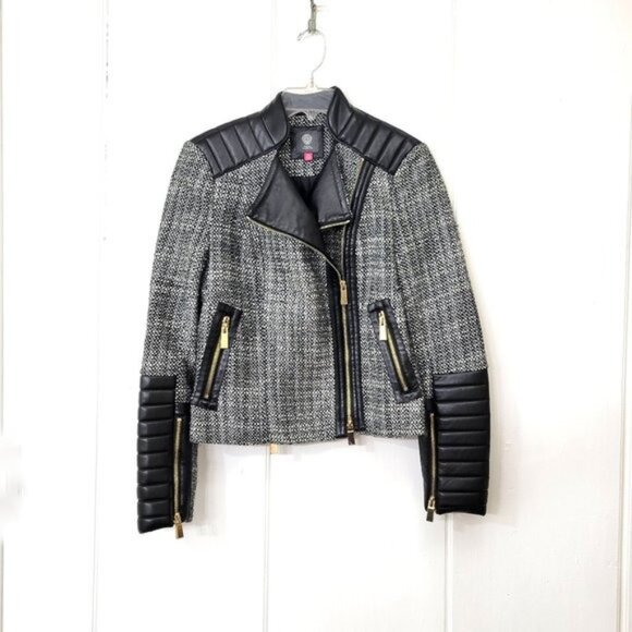 Vince Camuto Jackets & Blazers - Vince Camuto Tweed and Faux Leather Moto Jacket